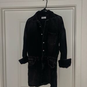 Zara Black Denim Button-Up Dress